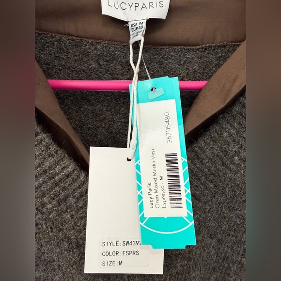 NWT Women’s Lucy Paris V Neck Mock Collar Espresso Brown Medium $134 - Picture 3 of 6